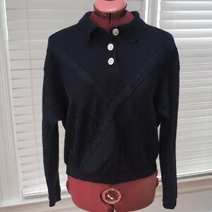 A. Leen Size Small Whimsy Boxy Plaid Black Watch Tartan Long Sleeve Polo Shirt